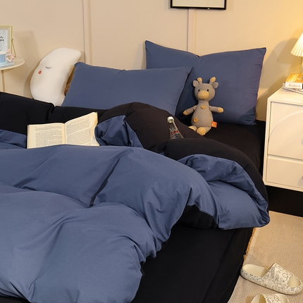 91家纺网 家纺一手货源 找家纺 （总）缦绣阁家纺 2025新款亲肤水洗棉纯色双拼四件套简约风床单款床笠款四件套宿舍三件套