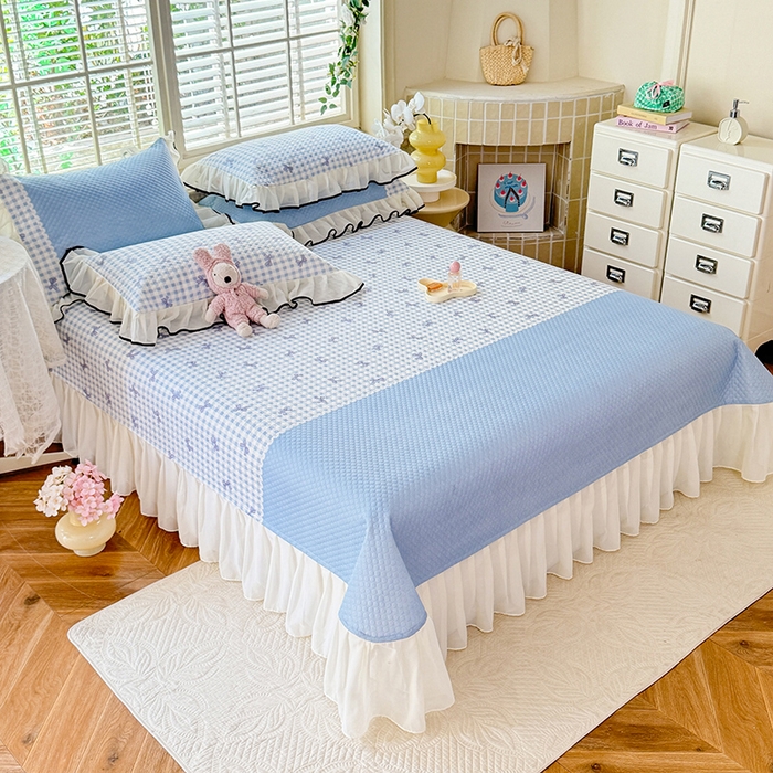 91家纺网 家纺一手货源 找家纺 金盛皇朝家纺 2025夏季新款冰丝凉豆豆床盖凉席 幽蓝蝶语