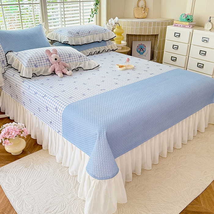 91家纺网 家纺一手货源 找家纺 金盛皇朝家纺 2025夏季新款冰丝凉豆豆床盖凉席 幽蓝蝶语