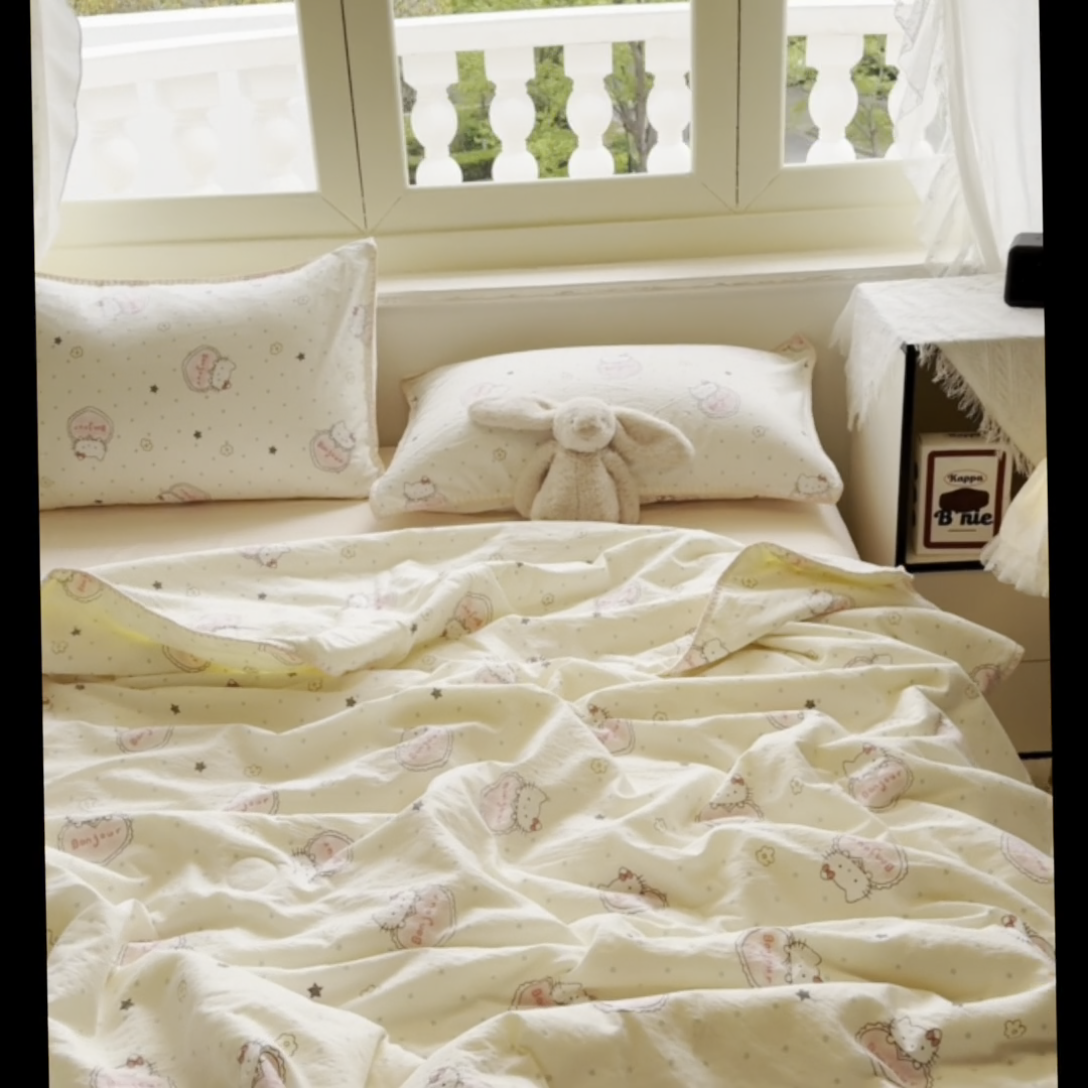 91家纺网 家纺一手货源 找家纺 晚爱家纺（原晚安家居）  2025新款A类母婴级云感双层纱三角针夏被贝壳边夏凉被春夏贝壳绣【可提供买家秀】 爱心kt