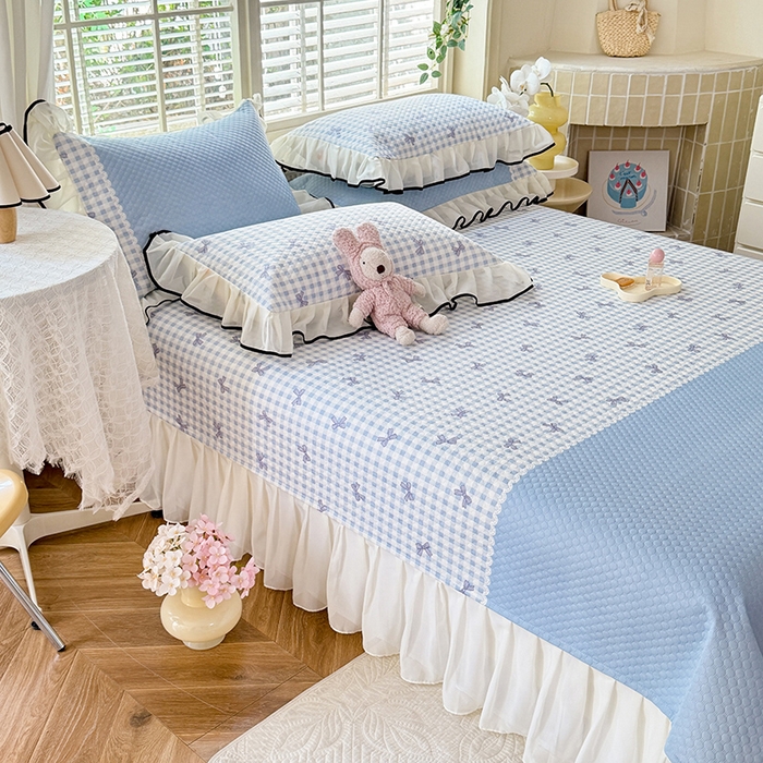 91家纺网 家纺一手货源 找家纺 金盛皇朝家纺 2025夏季新款冰丝凉豆豆床盖凉席 幽蓝蝶语