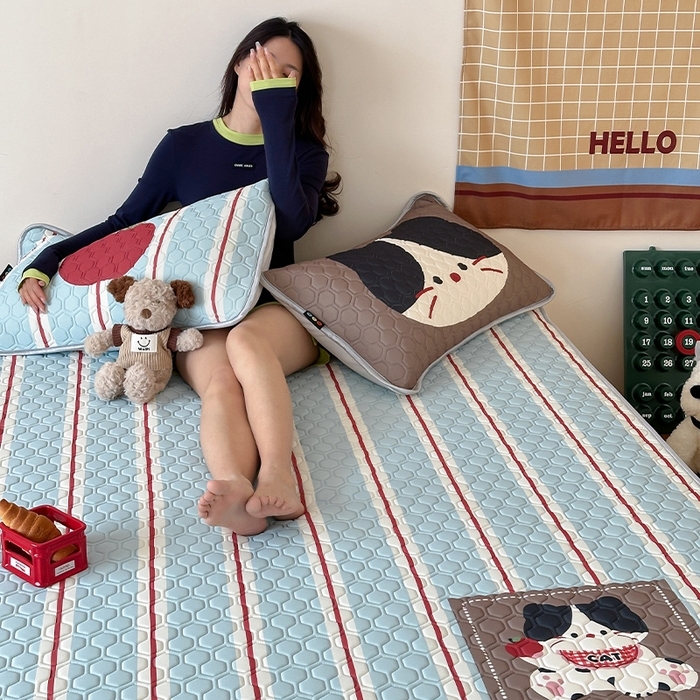 91家纺网 家纺一手货源 找家纺 （总）RYB红黄兰 2025新款ins原创设计师款大版冰皮锦氨凉感加厚6mm水洗乳胶凉席三件套