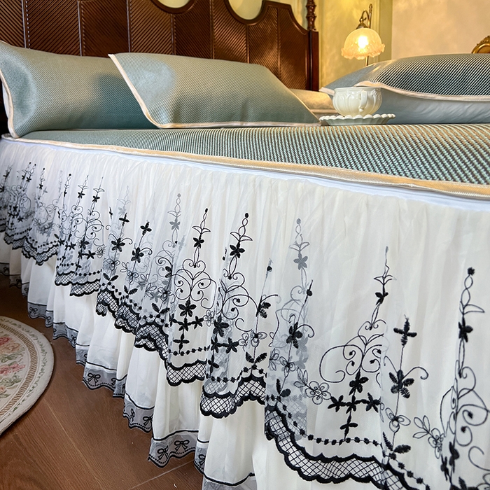 91家纺网 家纺一手货源 找家纺 网红馆（ck家纺） 2025新款可脱卸床裙款冰藤席-盛夏繁星 荷绿