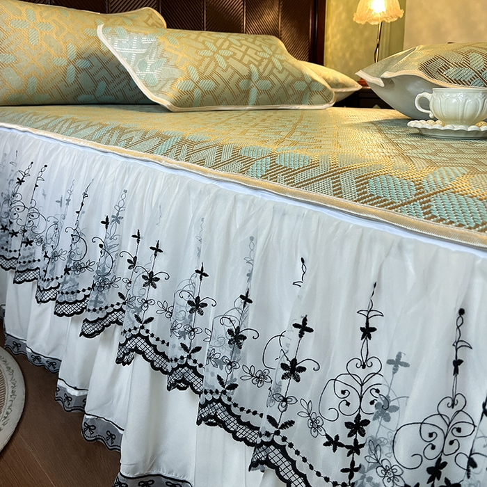 91家纺网 家纺一手货源 找家纺 网红馆（ck家纺） 2025新款可脱卸床裙款冰藤席-盛夏繁星 艾绿