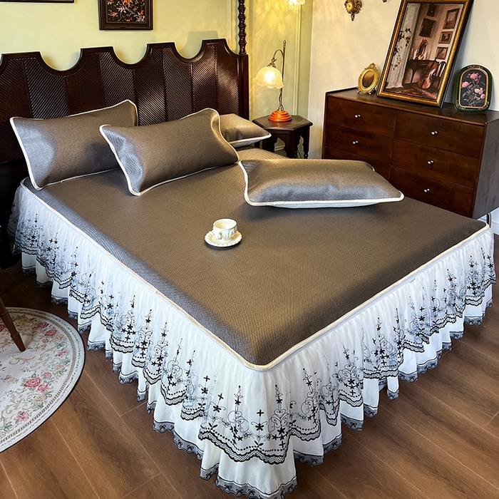 91家纺网 家纺一手货源 找家纺 网红馆（ck家纺） 2025新款可脱卸床裙款冰藤席-盛夏繁星 灰咖