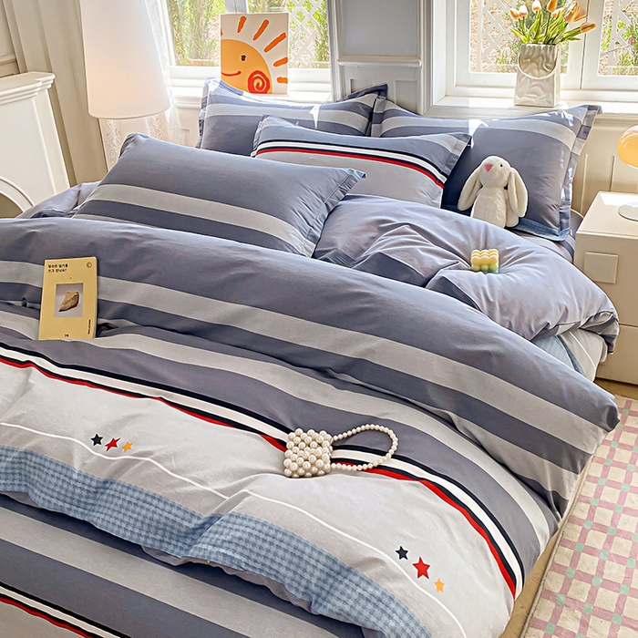 91家纺网 家纺一手货源 找家纺 天之爱 2025新款全棉印花四件套 沐光-灰