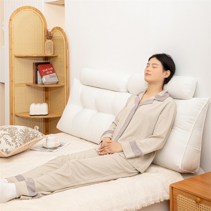 91家纺网 家纺一手货源 找家纺 沐沐家纺 2026新款灯芯绒三角靠背带头枕 白色