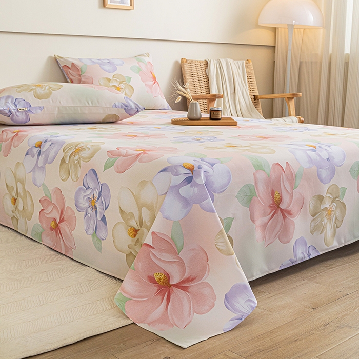 91家纺网 家纺一手货源 找家纺 芃成家纺 2025新款加厚老粗布床单 春日花开