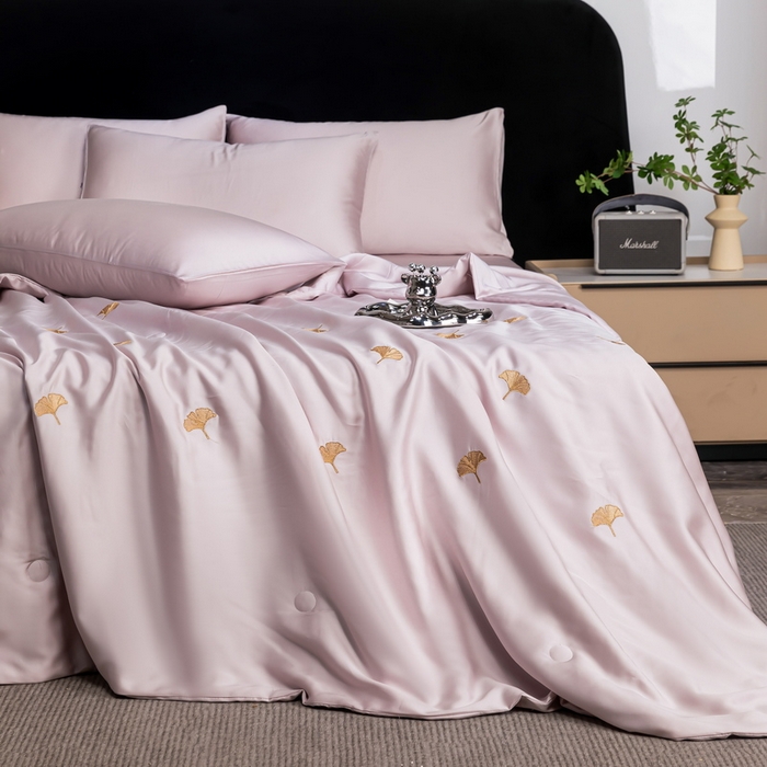 91家纺网 家纺一手货源 找家纺 梦镜家纺 2025新款A类水洗真丝夏被四件套-银树叶 银树叶紫色