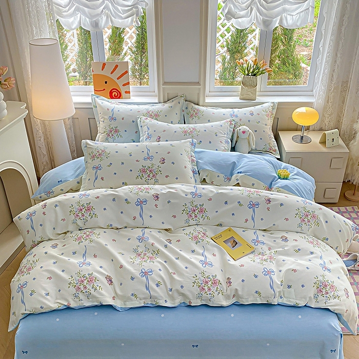 91家纺网 家纺一手货源 找家纺 天之爱 2025新款全棉印花四件套 幽幽花间兔