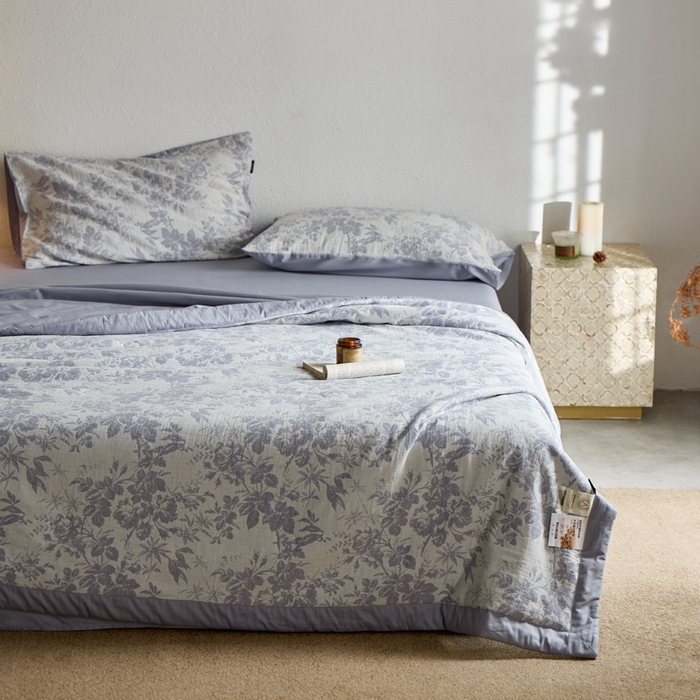 91家纺网 家纺一手货源 找家纺 宜代光年 2025新款60s水洗棉提花夏被套件繁花-紫