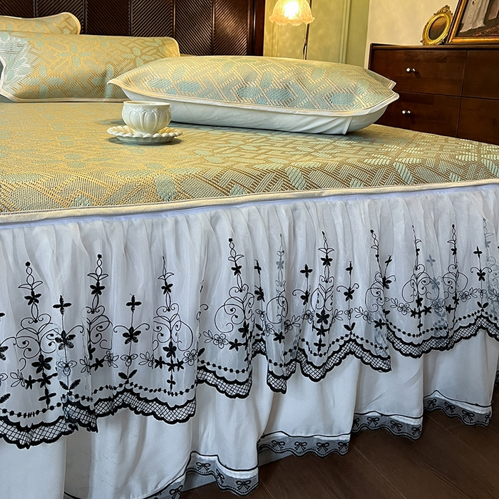 91家纺网 家纺一手货源 找家纺 网红馆（ck家纺） 2025新款可脱卸床裙款冰藤席-盛夏繁星 艾绿