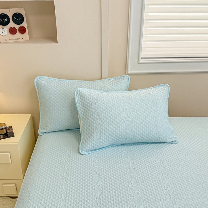 91家纺网 家纺一手货源 找家纺 布卢姆床垫 2025新款A类PE乙纶冰豆豆凉席床裙款 夏日藤萝 蓝