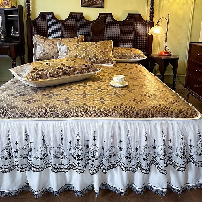 91家纺网 家纺一手货源 找家纺 网红馆（ck家纺） 2025新款可脱卸床裙款冰藤席-盛夏繁星 夏巧