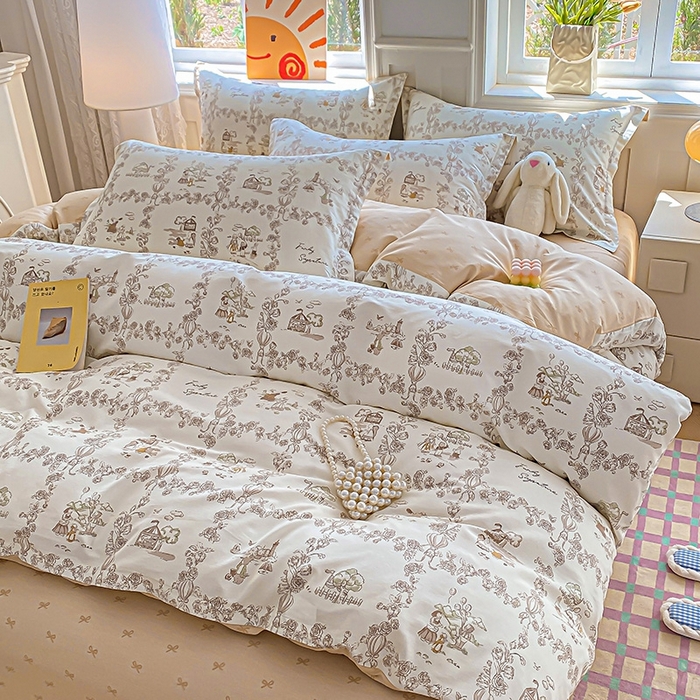 91家纺网 家纺一手货源 找家纺 天之爱 2025新款全棉印花四件套 乡野小筑