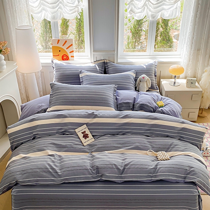 91家纺网 家纺一手货源 找家纺 天之爱 2025新款全棉印花四件套 芬利莱-灰