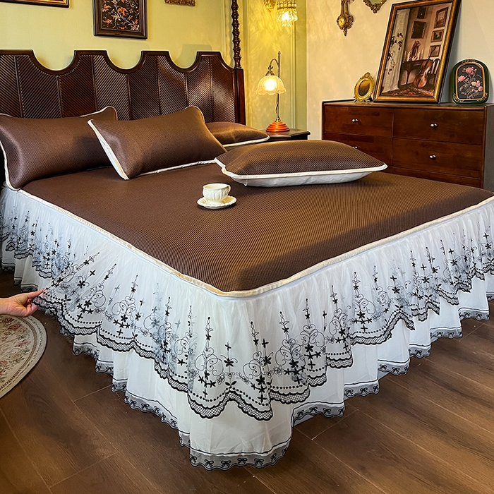 91家纺网 家纺一手货源 找家纺 网红馆（ck家纺） 2025新款可脱卸床裙款冰藤席-盛夏繁星 深咖