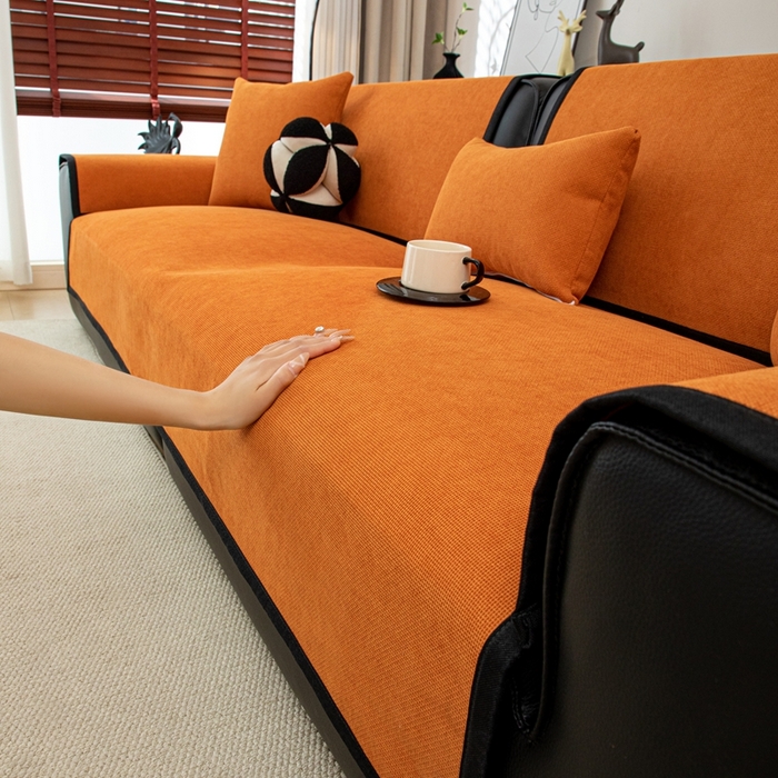 91家纺网 家纺一手货源 找家纺 沐沐家纺 2026新款沐春沙发垫 柑橘橙