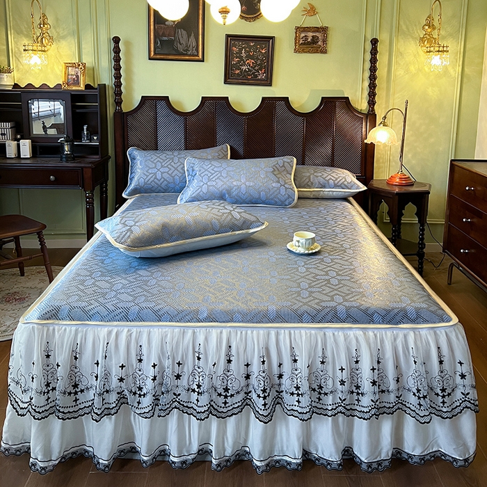 91家纺网 家纺一手货源 找家纺 网红馆（ck家纺） 2025新款可脱卸床裙款冰藤席-盛夏繁星 雾清