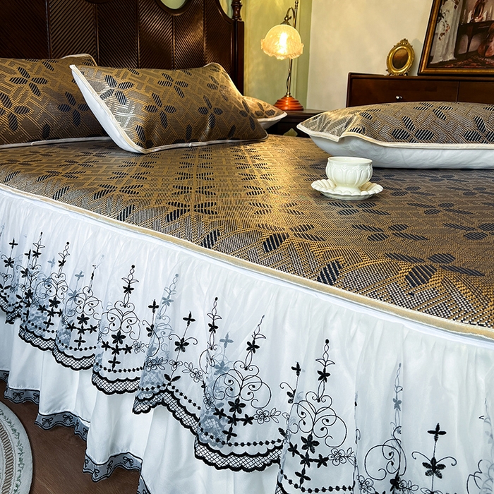 91家纺网 家纺一手货源 找家纺 网红馆（ck家纺） 2025新款可脱卸床裙款冰藤席-盛夏繁星 钴蓝