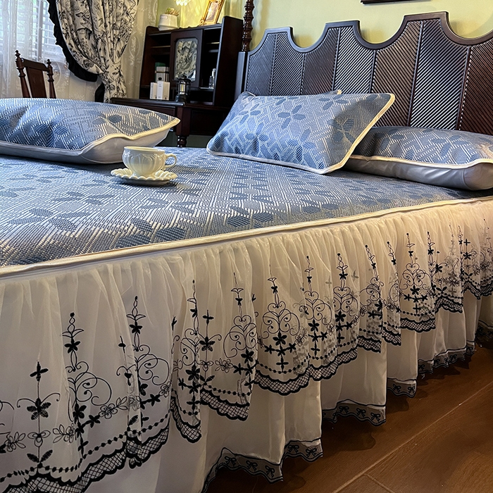 91家纺网 家纺一手货源 找家纺 网红馆（ck家纺） 2025新款可脱卸床裙款冰藤席-盛夏繁星 蔚蓝