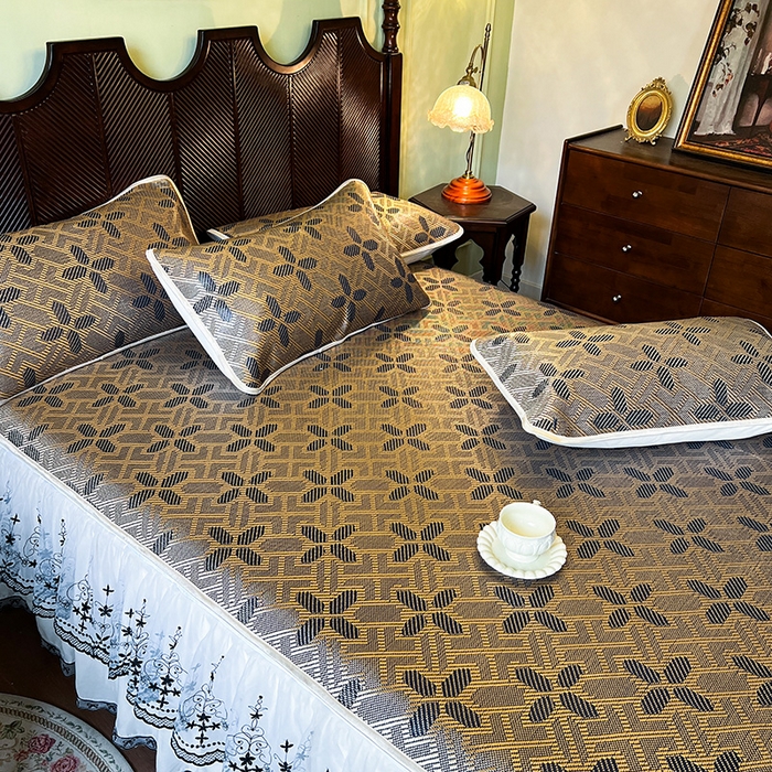 91家纺网 家纺一手货源 找家纺 网红馆（ck家纺） 2025新款可脱卸床裙款冰藤席-盛夏繁星 钴蓝