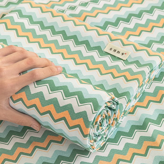 91家纺网 家纺一手货源 找家纺 芃成家纺 2025新款加厚老粗布床单 波西米亚-绿