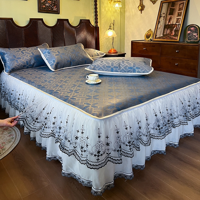 91家纺网 家纺一手货源 找家纺 网红馆（ck家纺） 2025新款可脱卸床裙款冰藤席-盛夏繁星 蔚蓝