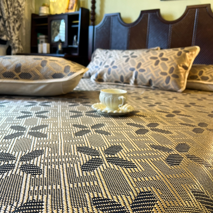 91家纺网 家纺一手货源 找家纺 网红馆（ck家纺） 2025新款可脱卸床裙款冰藤席-盛夏繁星 钴蓝