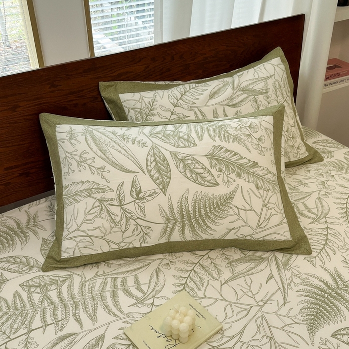 91家纺网 家纺一手货源 找家纺 宜代光年  2025新款全棉老粗布数码印花床单（拼角工艺） 叶语