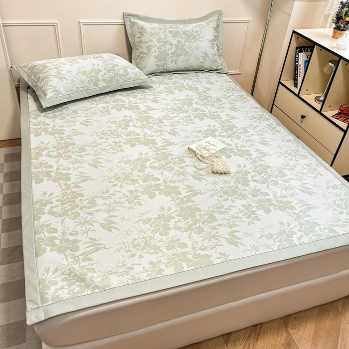 91家纺网 家纺一手货源 找家纺 宜代光年 2025新款冷凝丝可水洗提花凉感席-床席款 凉感繁花-绿
