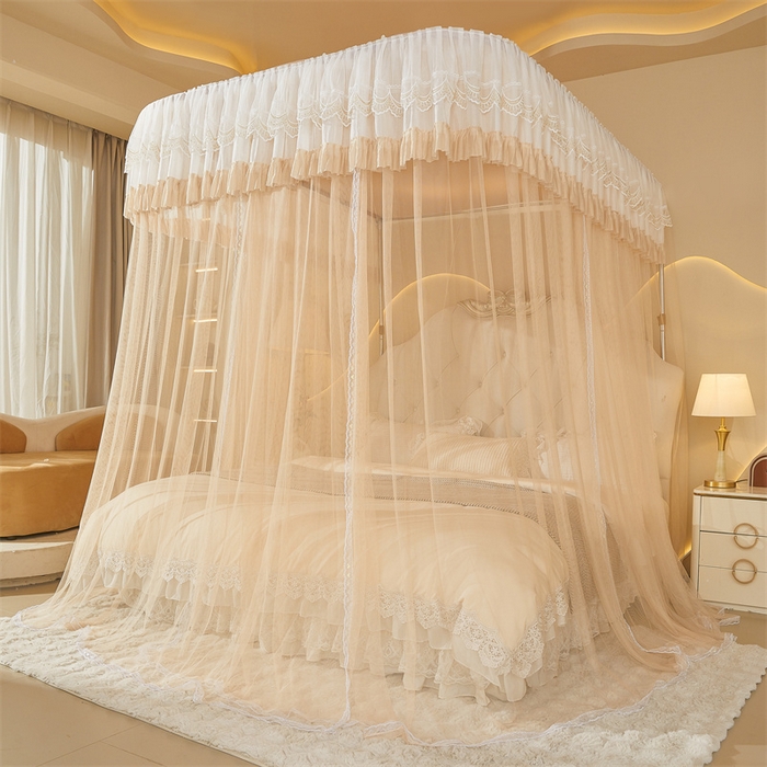 91家纺网 家纺一手货源 找家纺 迪凡保罗蚊帐 2025新款2513款双轨铝合金落地导轨蚊帐 杏仁色