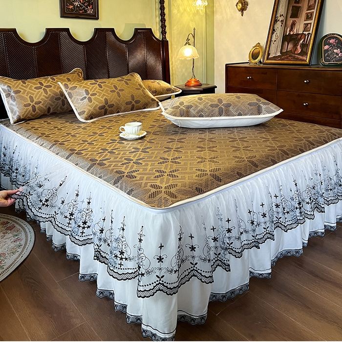 91家纺网 家纺一手货源 找家纺 网红馆（ck家纺） 2025新款可脱卸床裙款冰藤席-盛夏繁星 夏巧