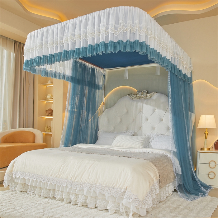 91家纺网 家纺一手货源 找家纺 迪凡保罗蚊帐 2025新款2513款双轨铝合金落地导轨蚊帐 海岛蓝