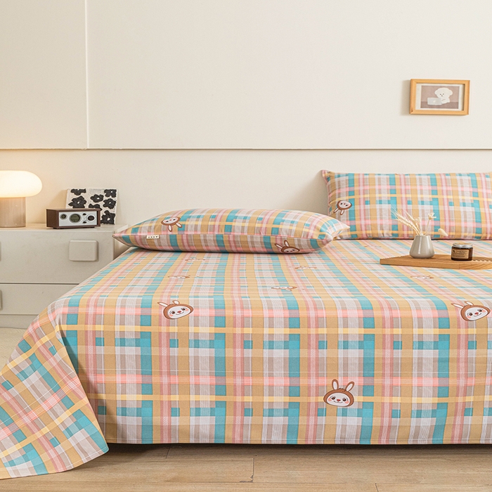 91家纺网 家纺一手货源 找家纺 芃成家纺 2025新款加厚老粗布床单 彩格兔