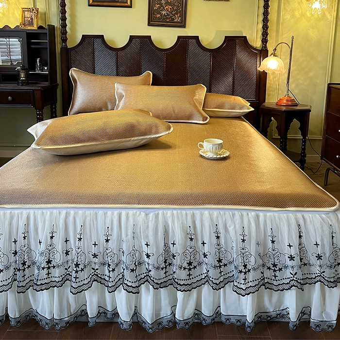 91家纺网 家纺一手货源 找家纺 网红馆（ck家纺） 2025新款可脱卸床裙款冰藤席-盛夏繁星 浅棕