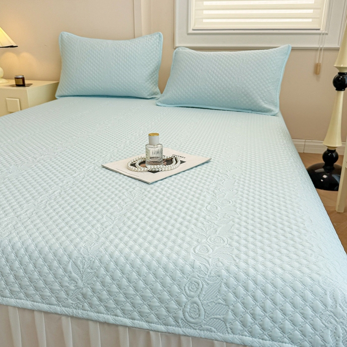 91家纺网 家纺一手货源 找家纺 布卢姆床垫 2025新款A类PE乙纶冰豆豆凉席床裙款 夏日藤萝 蓝