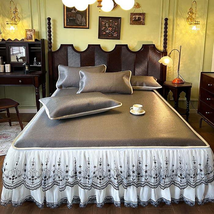 91家纺网 家纺一手货源 找家纺 网红馆（ck家纺） 2025新款可脱卸床裙款冰藤席-盛夏繁星 灰咖