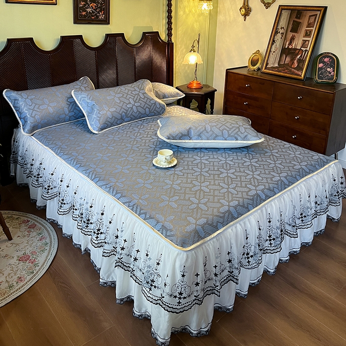 91家纺网 家纺一手货源 找家纺 网红馆（ck家纺） 2025新款可脱卸床裙款冰藤席-盛夏繁星 雾清