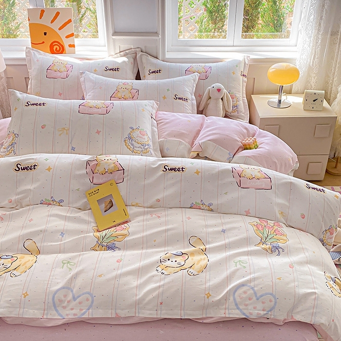 91家纺网 家纺一手货源 找家纺 天之爱 2025新款全棉印花四件套 甜心可爱猫