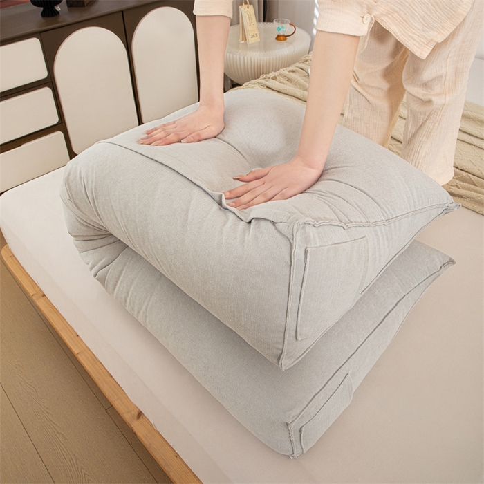 91家纺网 家纺一手货源 找家纺 沐沐家纺 2026新款雪尼绒三角靠背带头枕 浅灰