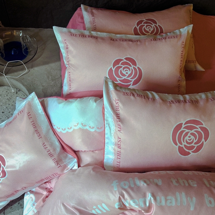 91家纺网 家纺一手货源 找家纺 丽斐纺织 2025新款冰丝四件套 白蕾粉茶