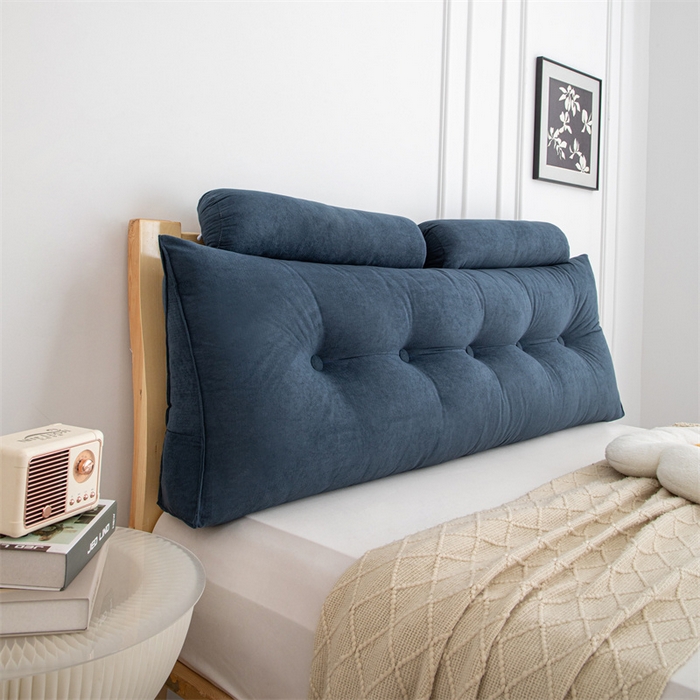 91家纺网 家纺一手货源 找家纺 沐沐家纺 2026新款雪尼绒三角靠背带头枕 深蓝