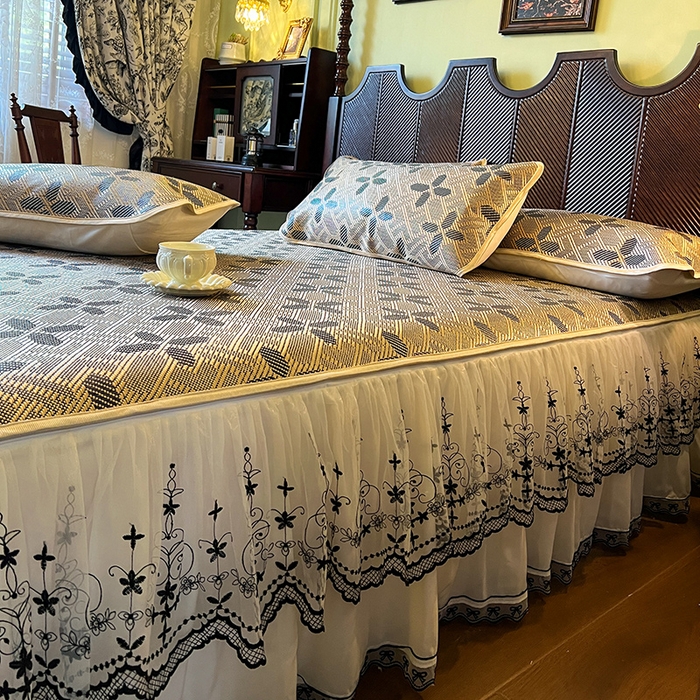 91家纺网 家纺一手货源 找家纺 网红馆（ck家纺） 2025新款可脱卸床裙款冰藤席-盛夏繁星 钴蓝