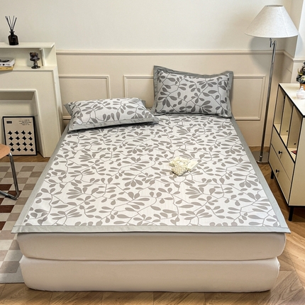 宜代光年 2025新款冷凝丝可水洗提花凉感席-床席款 凉感叶繁-灰