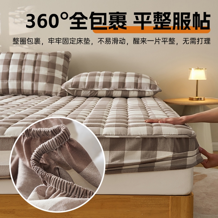 91家纺网 家纺一手货源 找家纺 锦丝钰床垫 2025春夏新款全棉色织水洗棉床笠 灰中格