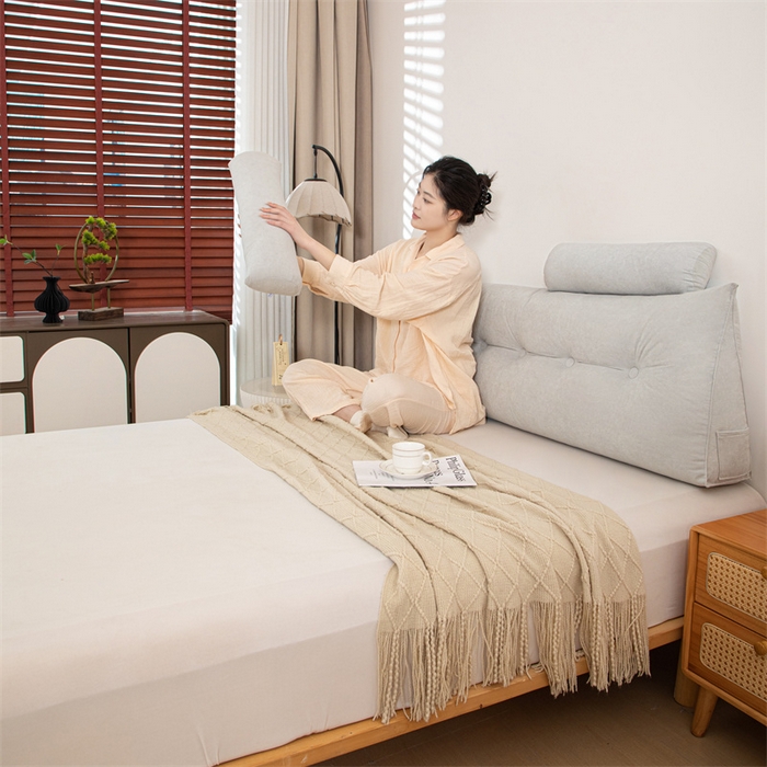 91家纺网 家纺一手货源 找家纺 沐沐家纺 2026新款雪尼绒三角靠背带头枕 浅灰