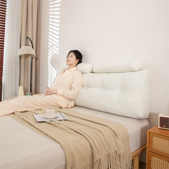 91家纺网 家纺一手货源 找家纺 沐沐家纺 2026新款小羊绒三角靠背带头枕 白色