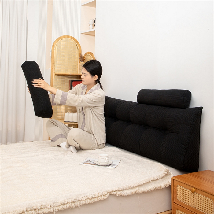 91家纺网 家纺一手货源 找家纺 沐沐家纺 2026新款灯芯绒三角靠背带头枕 黑色