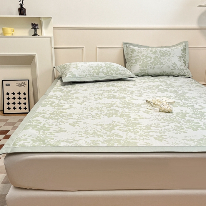 91家纺网 家纺一手货源 找家纺 宜代光年 2025新款冷凝丝可水洗提花凉感席-床席款 凉感繁花-绿